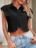 Womens Cotton Cap Sleeve Button Down Crop Blouse Summer Casual Shirt