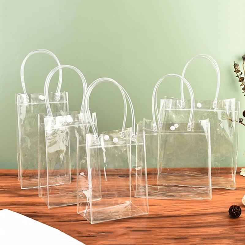 Clear PVC Gift Bag with Handle,Small Transparnt Gift Wrap Bag,Clear Toted Bag Reusabled Shopping Bag for Merchandise