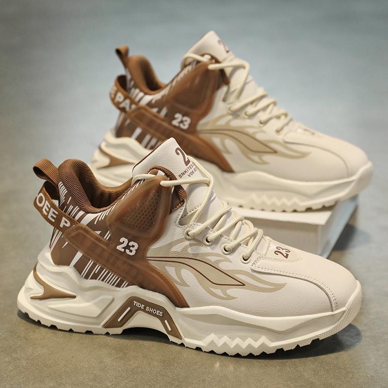 Jinjiang men's shoes autumn and winter new high-top platform sports shoes student leather surface running basketball shoes live broadcast large siz