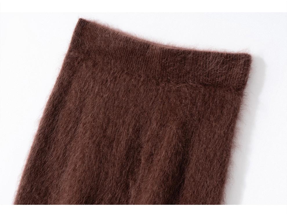 Women's High-Waisted Cashmere Knit Skirt - Autumn/Winter Hip-Hugging, Warm and Brushed