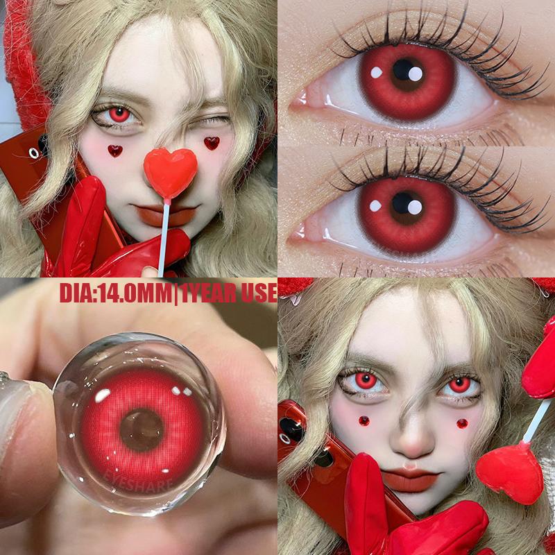 AMARA 2 Stück Halloween Bunte Kontaktlinsen Anime Cosplay Augenlinsen ROT Schwarz Rote Linsen Kontaktlinsen Kosmetik für Augen