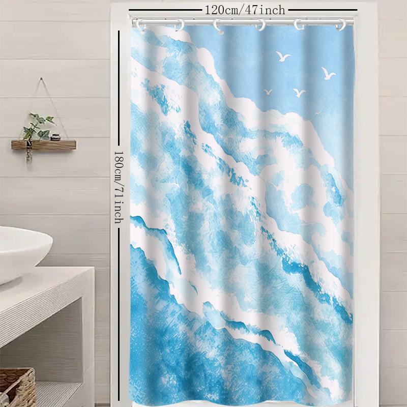 1pc Wave geometry Shower Curtain with Metal Grommets, Polyester Bath Curtain Widow Curtain Bathroom Decor & Accessories