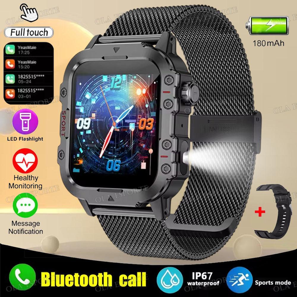 New Military Smart Watch Men IP67 3ATM Outdoor Sports Fitness Tracker Health Monitoring 1.44 Inch Bluetooth Call Smartwatch