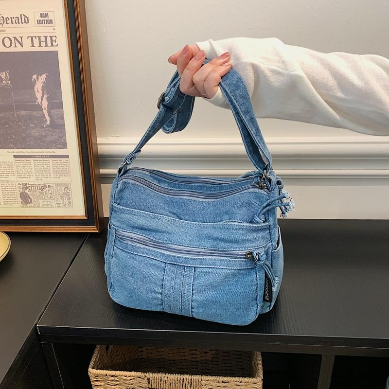 Denim Mobile Phone Bag Women's Shoulder Crossbody Bag Multi-Compartment Small Square Bag