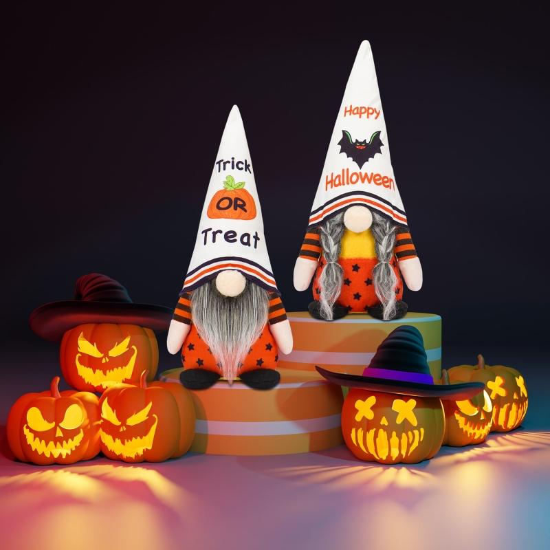 Halloweenský trpaslík dýňový netopýr Dekorace pro panenky bez tváře 2ks pan a paní skandinávský Tomtes stolní ozdoba vrstvený podnos