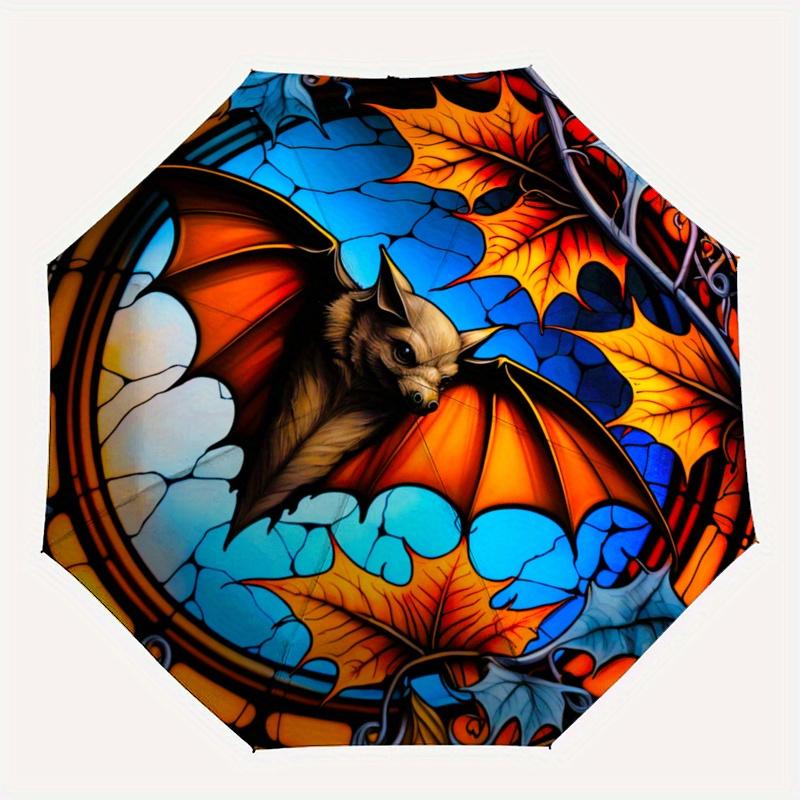 Stained Glass Bat Wall Art Decor, Halloween Hanging Decoration for Home, Office or Classroom (12x12 inches) Umbrella, Cute Umbrella with Cute Design,
