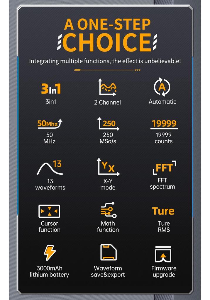 FNIRSI 2C53T 50MHz Dual-Channel Oscilloscope, 4.5-Digit Multimeter & Signal Generator Combo