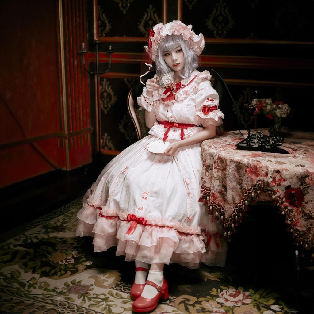 Remilia Scarlet Cosplay Dress Halloween Pink Dress [milky time] (L)