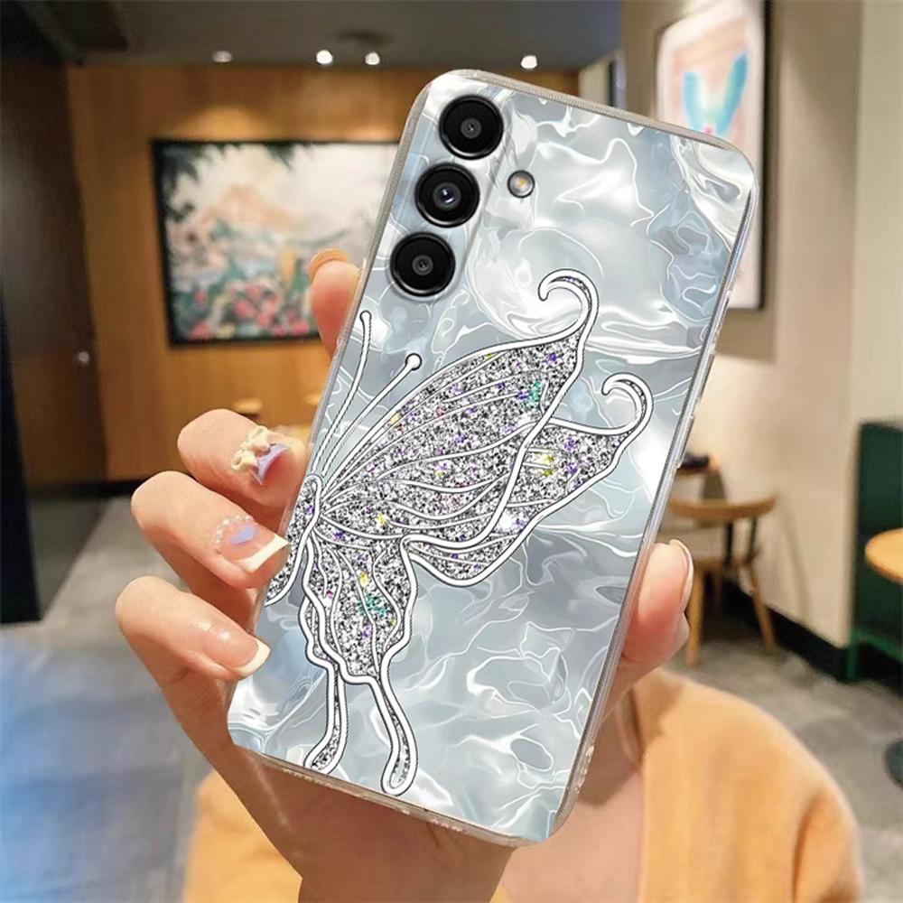 Phone Case For Samsung Galaxy A55 A54 A14 A34 A24 A25 A35 A10 A22 A32 A21S White Leopard Marble Artistic Transparent Clear Cover