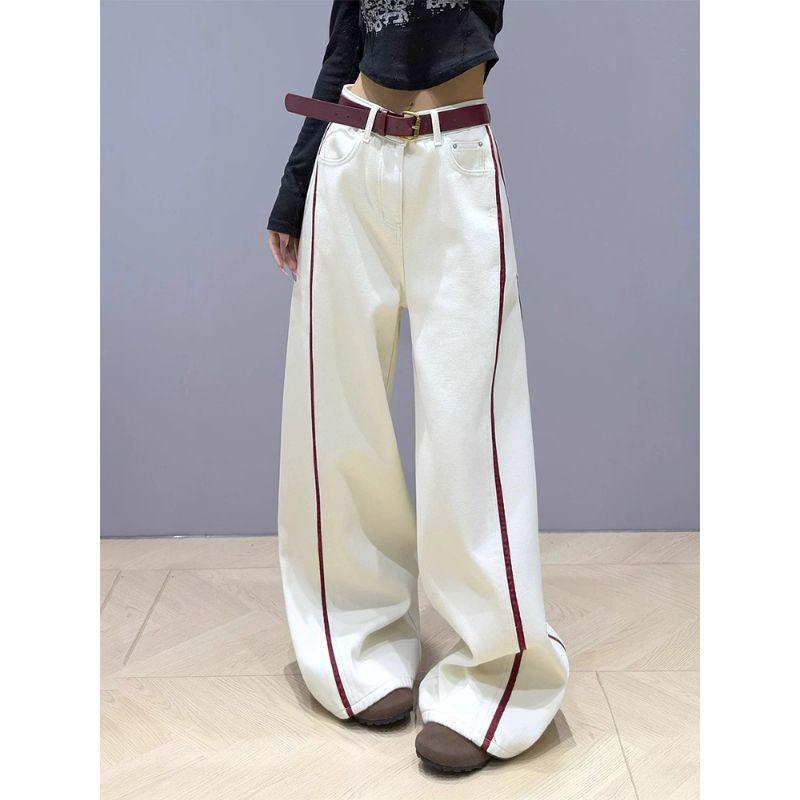 Women's Patchwork Color Block Wide-Leg Jeans, Autumn 2025 Collection, Trendy Brand, Floor-Length Embroidered Pants for Pear-Shaped Bodies