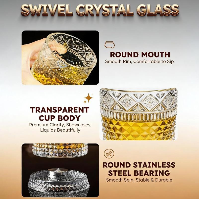280ml Rotating Whiskey Glass Crystal Rum Glass Cocktail Party Drinking Gift Creative Crystal Premium Beer Glass