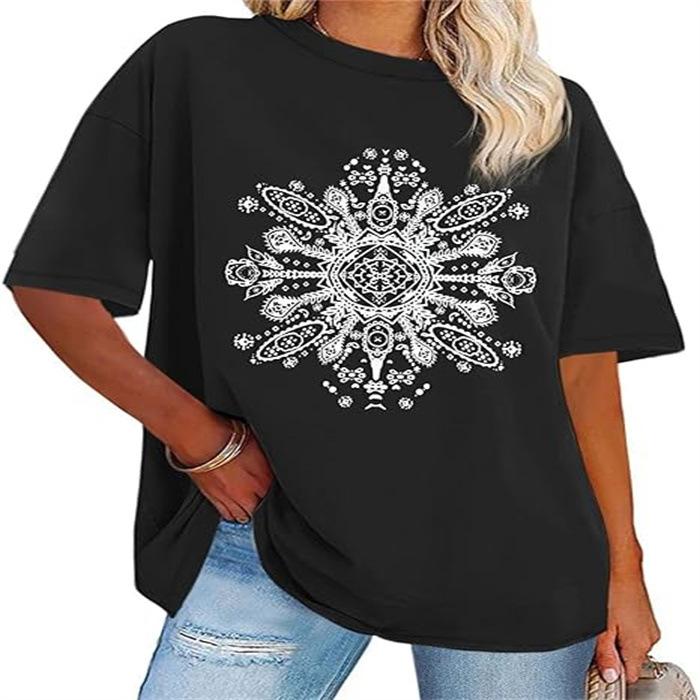 Summer Round Neck Printed Top Fashionable Casual Cute Short Sleeved Women's Pure Cotton T-shirts