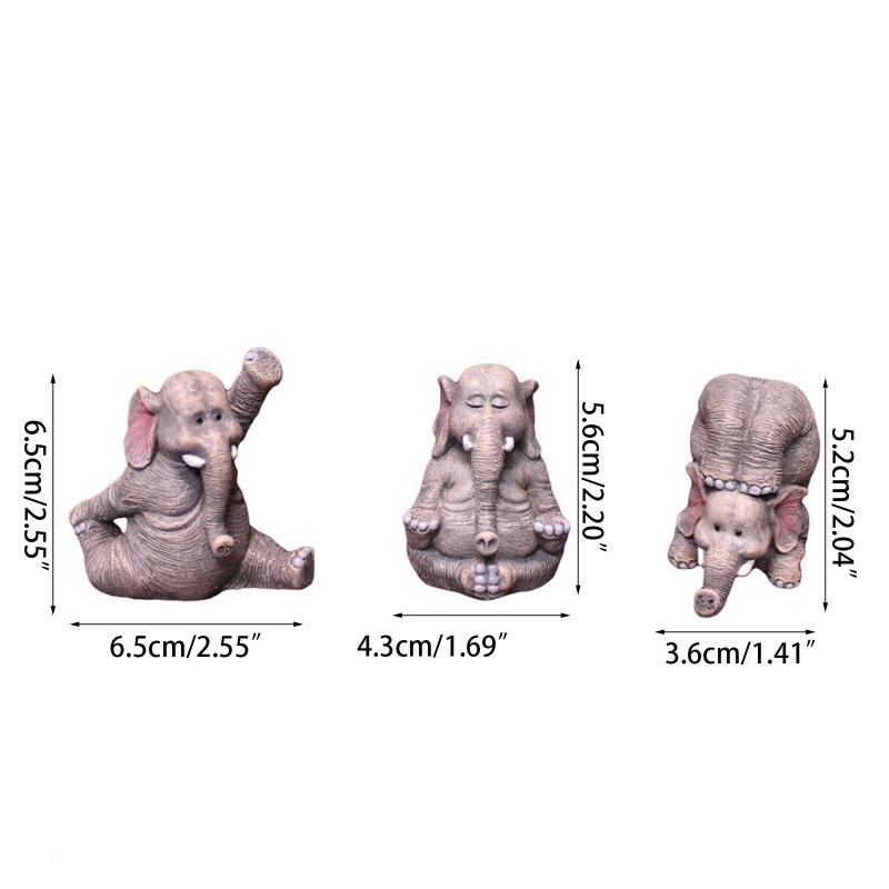 3 Pcs Cute Yoga Elephant Ornament Garden Micro Landscape Elephant Figurines Collectible Desk Ornament Room Decor Gift