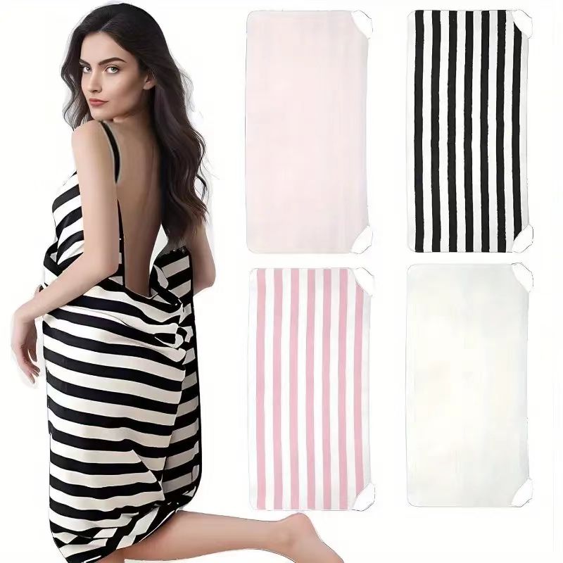Striped Strappy Bath Towel For Women,Backless Design,Sexy And Fashionable.Coral Fleece Wearable Bath Towel,Soft And Quick-Drying