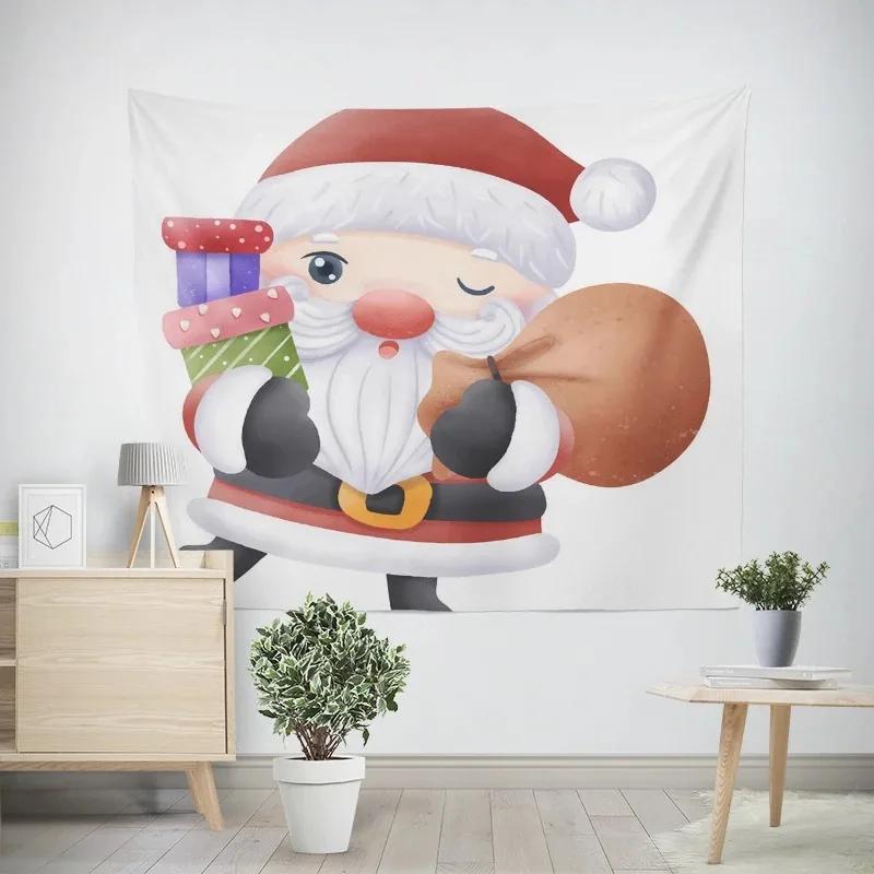 New Year Christmas Cartoon Santa Claus Pattern Tapestry Living Room Sofa Home Decoration Christmas Gift