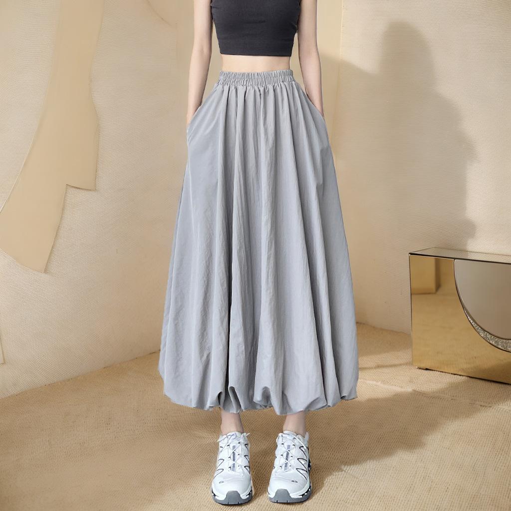 Spring and Summer Tooling Skirt Casual Loose Bud Skirt Women's Elastic Waist Pleated Tutu Skirt Mid-length Skirt