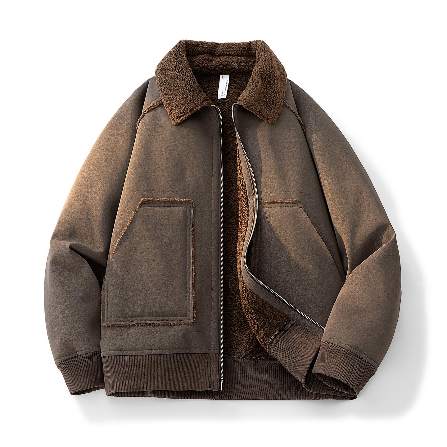 

Чоловічий зимовий великий розмір хутряний цільний оксамитовий товстий теплий робочий комбінезон-куртка XL дубильна кора