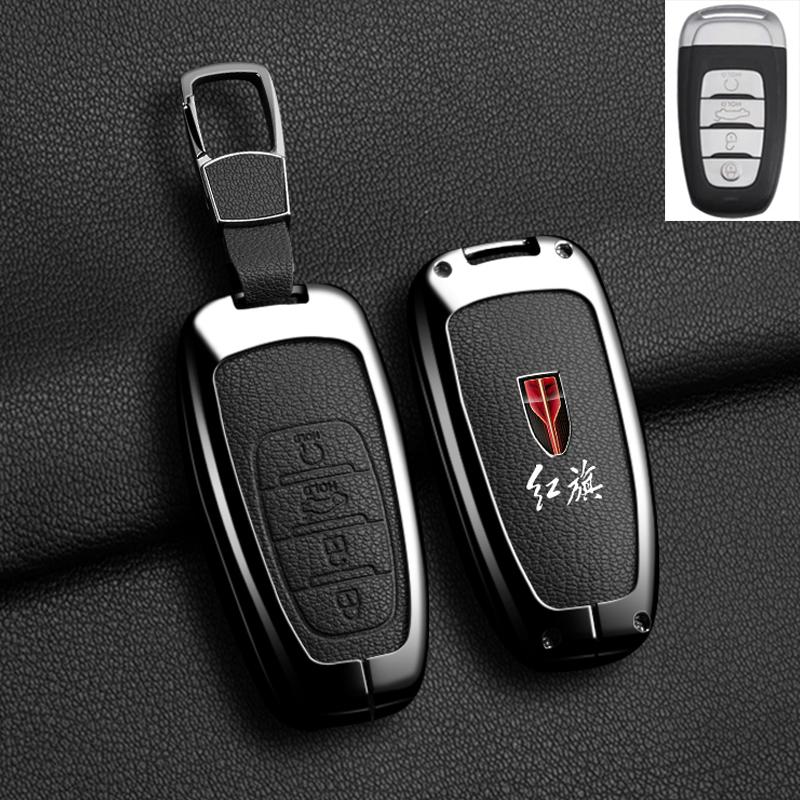 Autosleutelhouder/sleutelhanger voor FAW Hongqi H5 E-HS9 H9 HS9 HS5 HS7 2020 - 2024, gemaakt van zinklegering en leer.