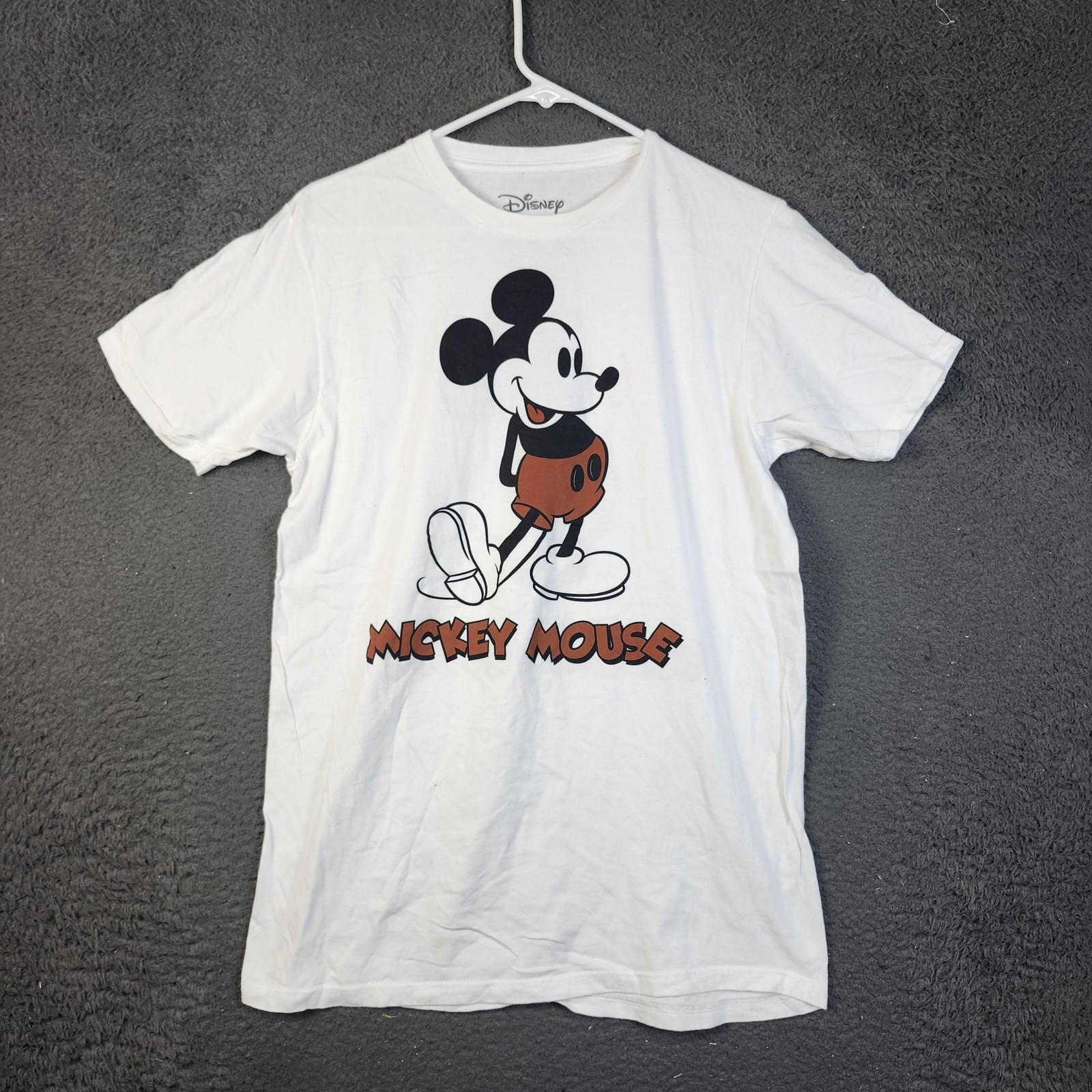 Disney Mickey Mouse Shirt Mens Medium White Graphic Tee Cartoon Front Back Print Unisex T-Shirt L