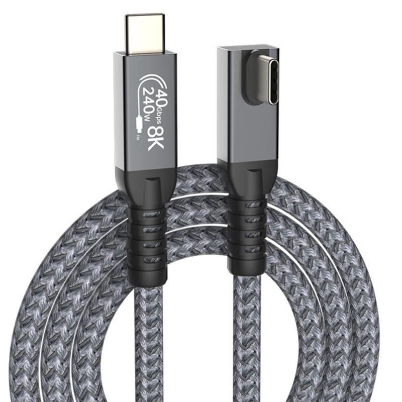 90 Degree USB4 Cable 40Gbps USB C to USB C 240W Fast Charging Display Cable Support 8K@60Hz 40Gbps Data Cable for Phone
