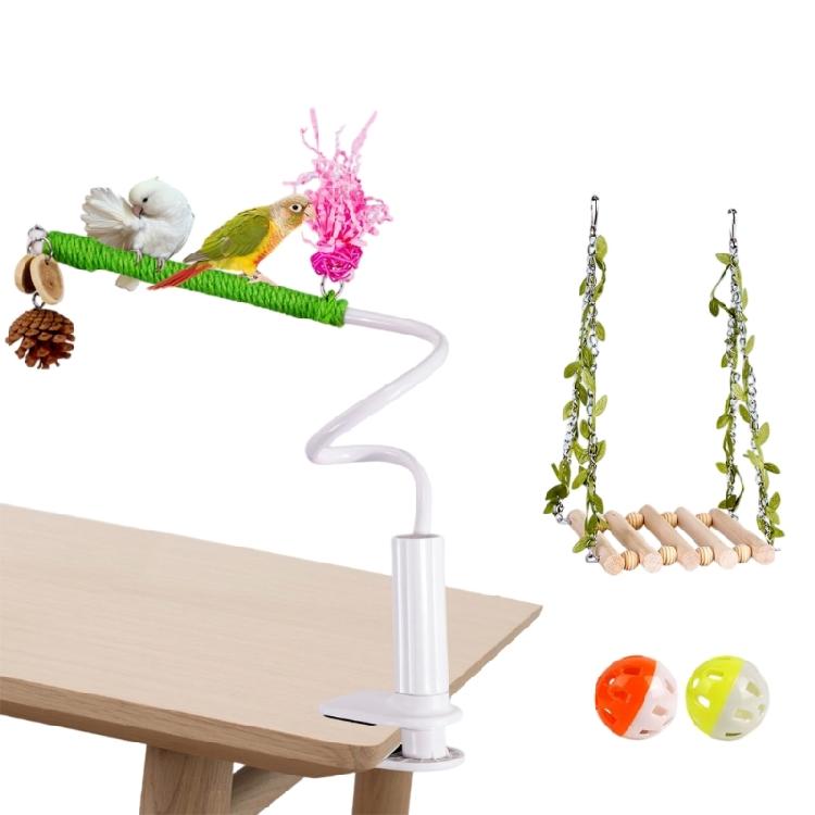 

Safe Pet Bird Climbing Perch Standing Exercise Toy with Swing For Parrots Indoor Entertainemnt Desktop Playgrounds Set 1