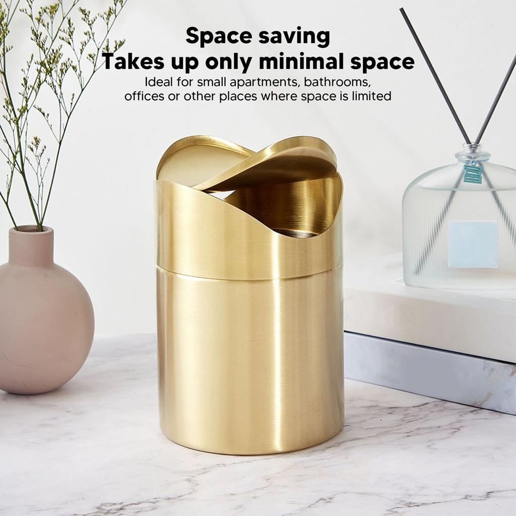 Mini Countertop Trash Can Desktop Trash Can Space Saving Fingerprint Proof 304 Stainless Steel for Office for Pericarp