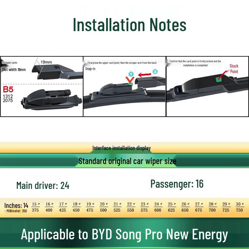 BYD Song Pro EV/DM/DMi Frameless Silent Rubber Wiper Blade