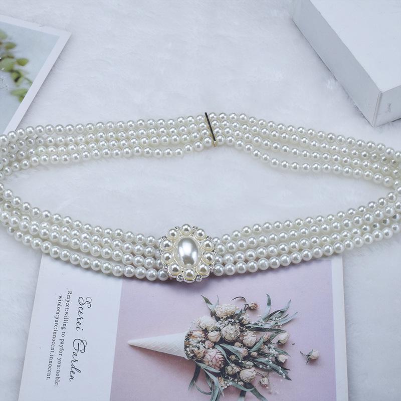 Decorative Dress Pearl & Diamond Elastic Waist Chain Belt