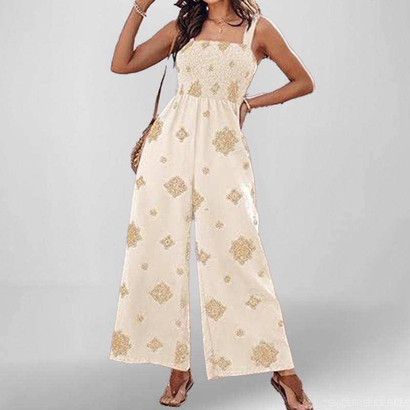 2025 Summer Women's Printed Casual Loose Short Sleeve Jumpsuit