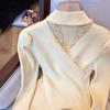 Autumn and Winter Sexy Lace V-neck Knitted Sweater for Women Fashion Slim Fit Base Pullovers Sweaters Women Elegant Solid Casual Knitwear Jumper 25567