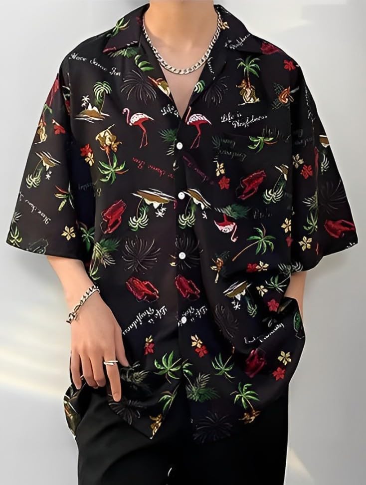Aspersio Street K dostání v Palm and Other a Mírně Zlobivá Plážová Halenka Košile s krátkým rukávem ve stylu Aloha s otevřeným límcem, Cool, ve stylu Onii,
