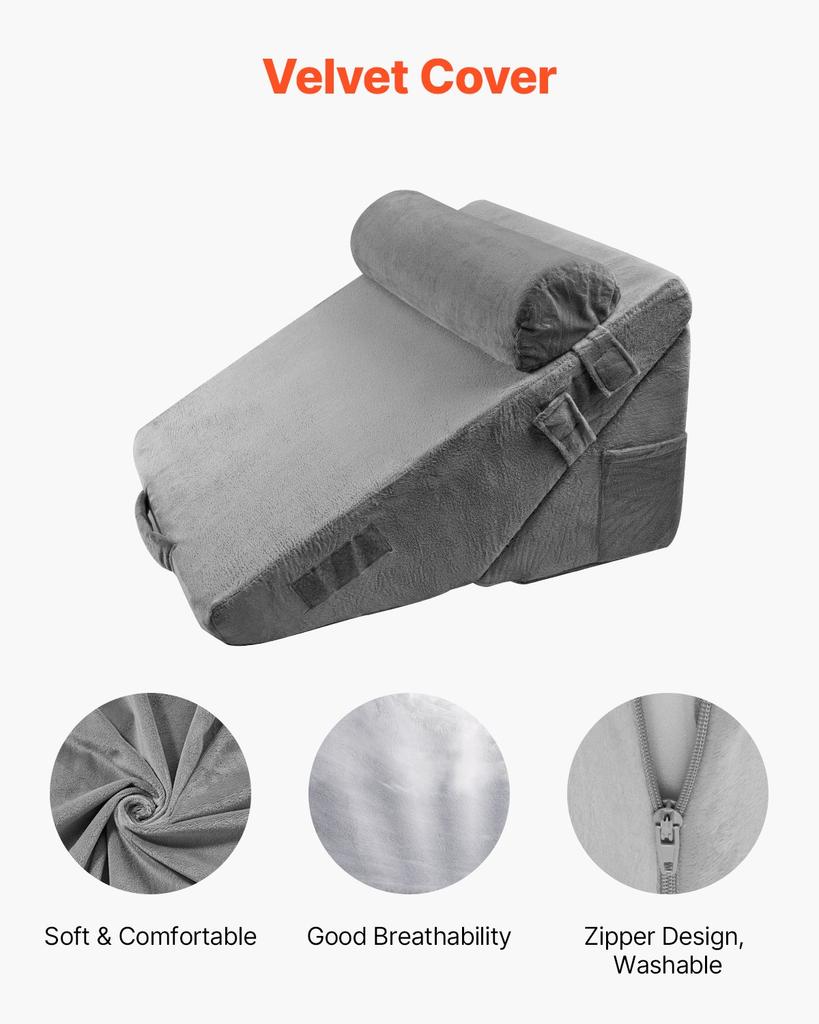VEVOR Bed Wedge Pillow for Sleeping, 3 Pcs Adjustable Orthopedic Bed Wedge Set, with Washable Cover & Foam Support