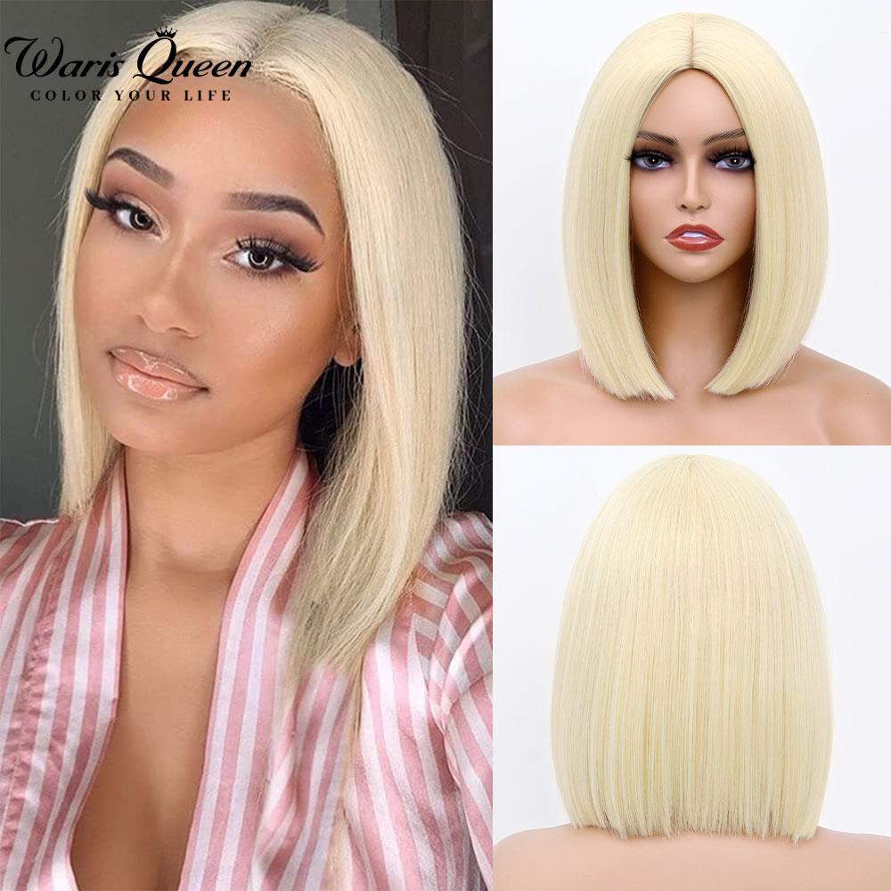 Short Bob Wig With Bangs Synthetic Wigs For Women Straight Ombre Rose Red Pink 12 Inch Heat Resistant Lolita Cosplay Party Hair