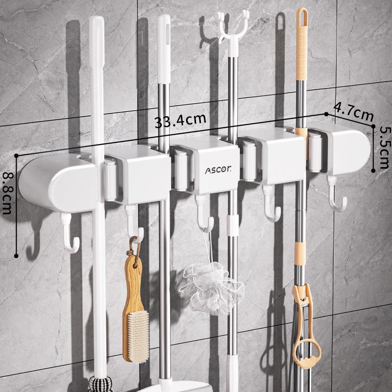 Adhesive No-Drill Broom & Mop Wall Mount Clip Hanger