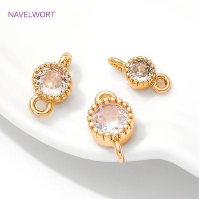 3 Size 18K Gold Plated Mini Round Connector Charms,Inlaid Zircon Connector For Jewelry Making,DIY Earring Making Supplies