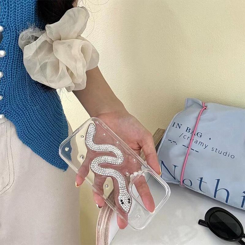 Epoxy Three-dimensional Rhinestone Snake Mobile Phone Case for Apple 17Promax Transparent for IPhone13Pro Flash Diamond 16