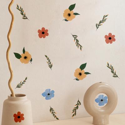 6 Pcs Painted Floral Wall Stickers, Removable Self-Adhesive DIY Waterproof Wall Decals, Repositionable Leaves Home Decor for Bedroom Living Room Kids