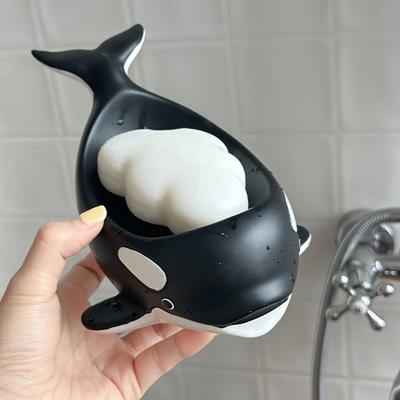 1 Stück Süßer Wal Seifenschale Badezimmer Dekoration Seifenhalter Offene Vorderseite Anti-Rutsch-Boden Harzschale für Küche Dusche Seifenschalenhalter