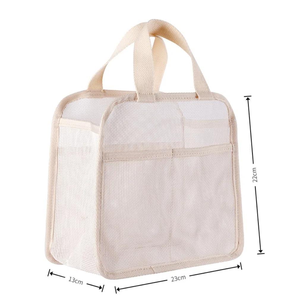 Portable Large Capacity Mesh Makeup Bag Solid Color Lightweight Cosmetic Organizer Bag Handheld Travel Makeup Pouch
