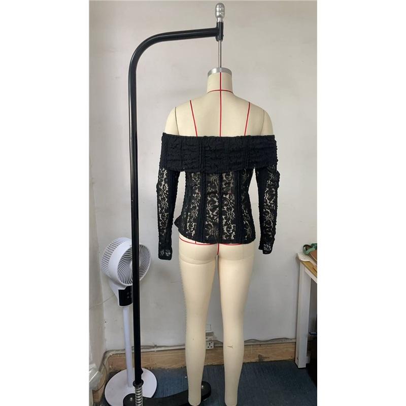 New Lace Top Women Pullovers 2025 Lace Long Sleeves Turtleneck Sexy Casual Basic Blouse Woman T Shirt Thin Solid Color Tops