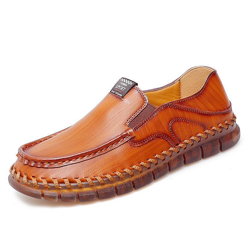 Handmade Leather Men Casual Shoes Luxury Designer Soft Men's Loafers Non-slip Brown Slip On Flats Man Moccasins Large Size 38-47