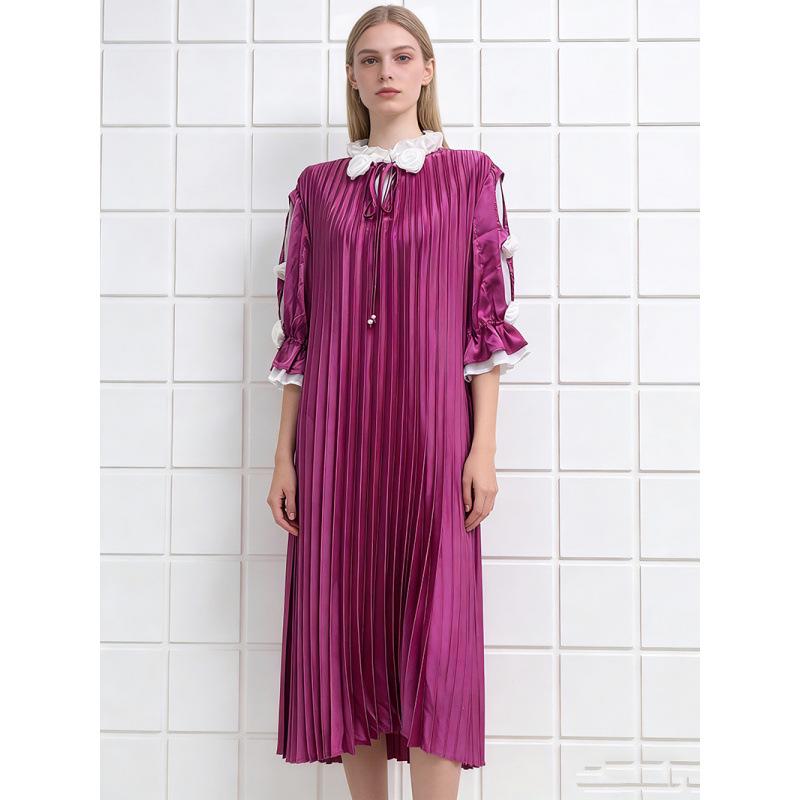 Miyake Retro Elegant Pleated Beaded Dress - Plus Size Women s Clothing One Size