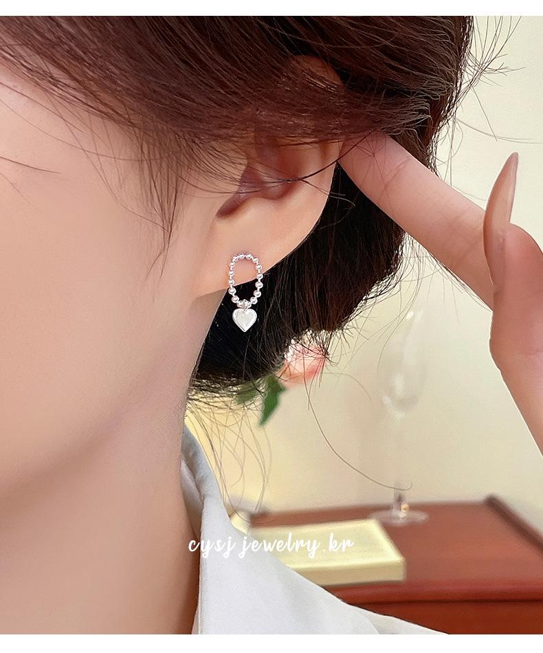 Cui Yan Shi Jie S925 Sterling Silver Heart-Shaped Korean Style Textured Beaded Stud Earrings for Women - 2025