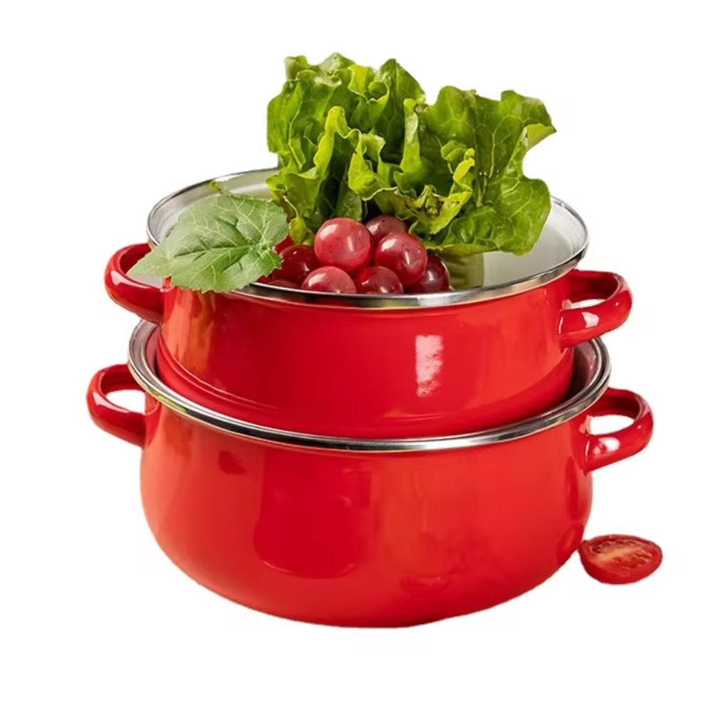 1.6/2L Tomato Enamel Pot Binaural Handle Soup Pot Cookware Saucepan Milk