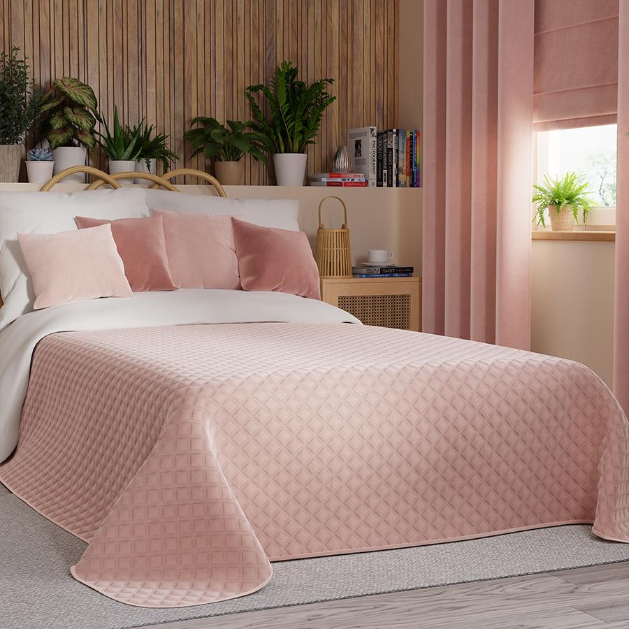 VELVI Quilted Bedspread - Delicate Powder Pink - 170x210 cm