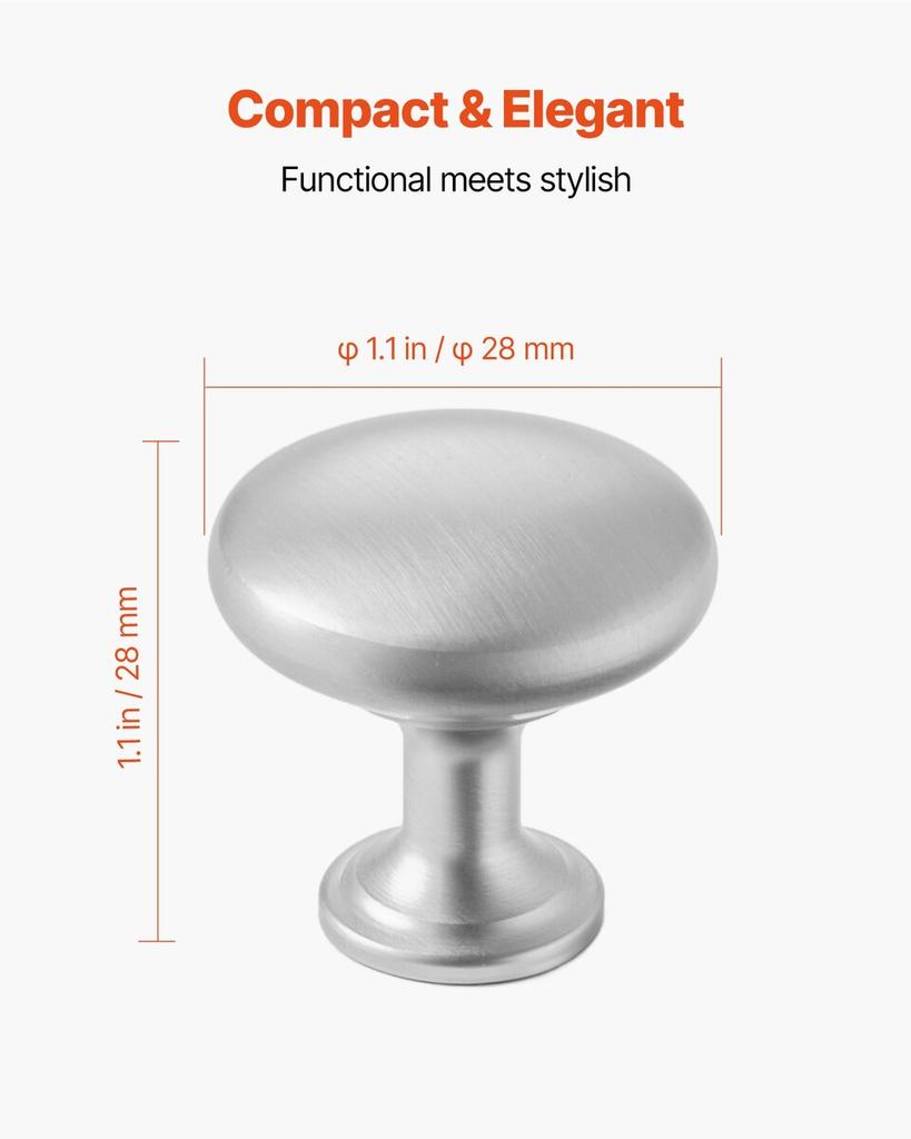 Cabinet Knobs, 25 Pack, 28 Mm Zinc Alloy Drawer Pulls Door Handles, Mushroom Kitchen Solid Knobs Dresser Handles, Cupboard Hardware with Screws for