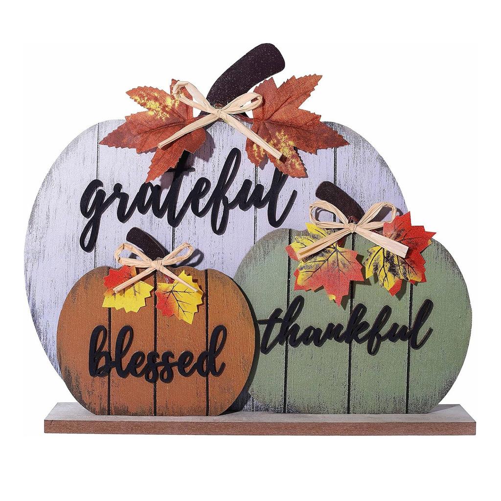 Fall Decorations For Home, Rustic Wooden Blessed GratefulHello Pumpkins Tabletop Sign Thanksgiving Decoration, For  Party