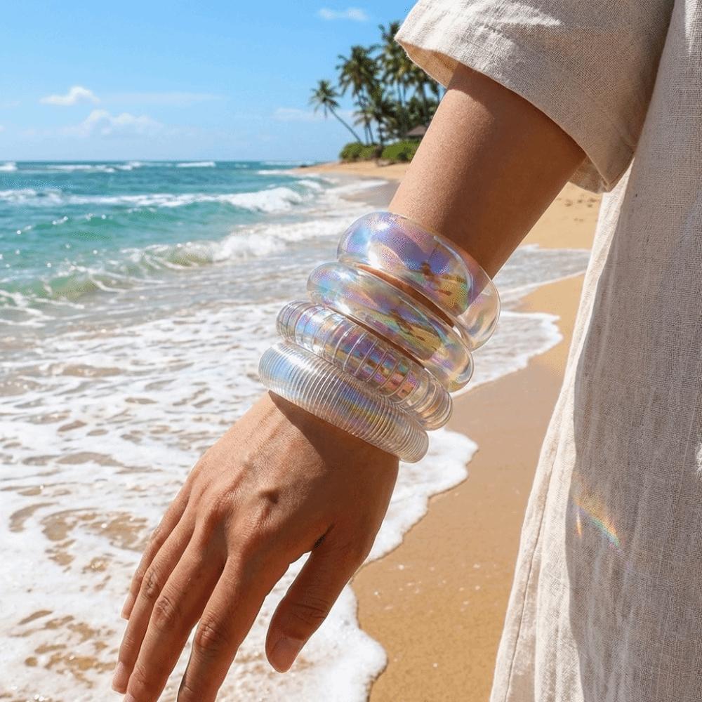 AB Colorful Acrylic Opening Bangle Irregular Large Resin Bracelet Fashion Wide Cuff Bracelet  Women