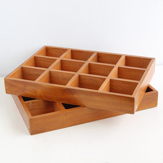 Úložný box s 12 mřížkami na dřevěné úložné potřeby Vintage velkokapacitní organizér pro prádelník