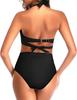 High-Waisted Halter Print Tie-Up Tankini Slimming Bikini